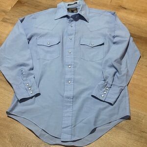 Vintage Plainsman WESTERN PEARL SNAP BUTTON Long Sleeve Blue Med